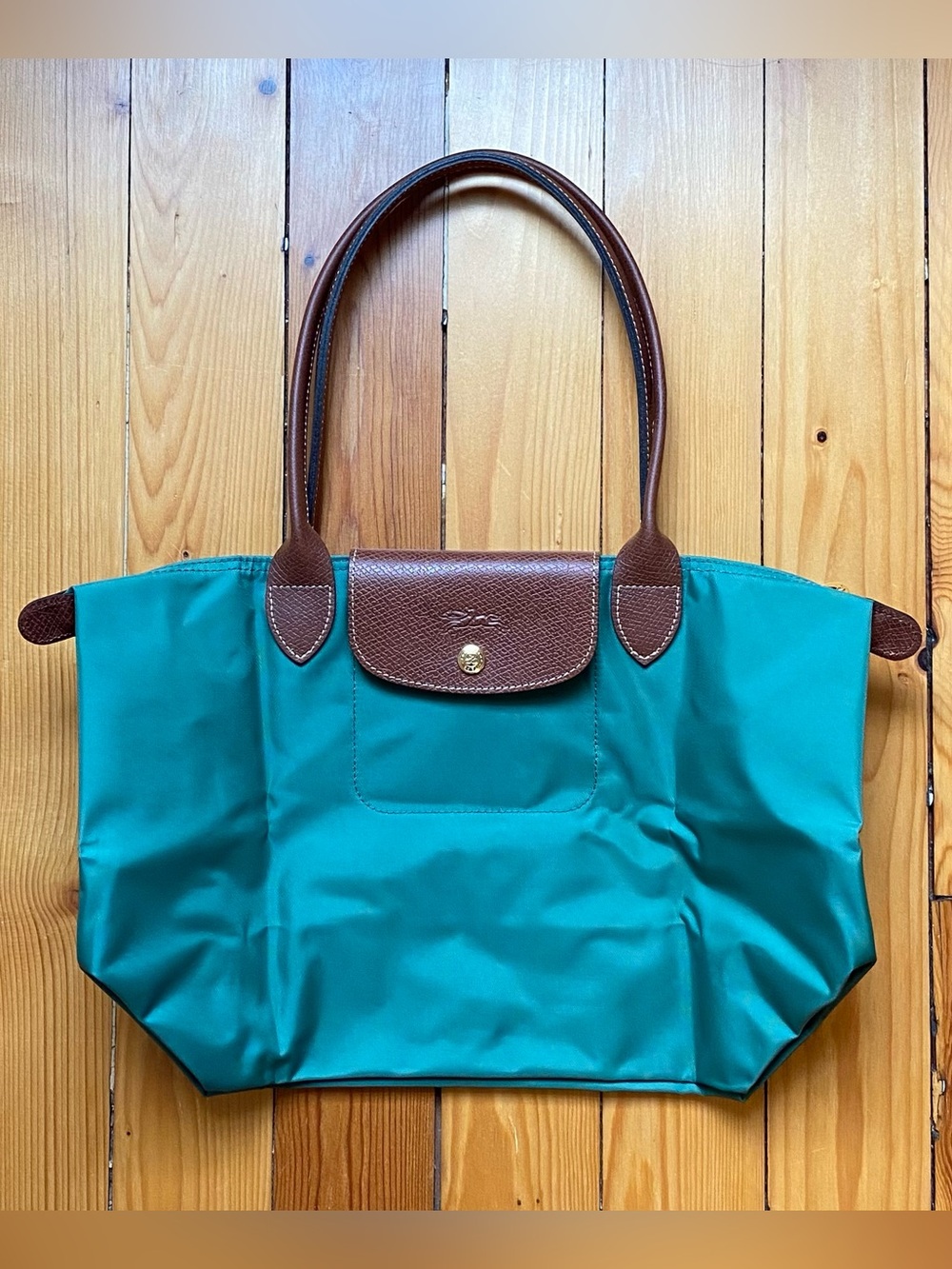 Longchamp Le Pliage Medium Tote Sage Green Long Handles NWOT